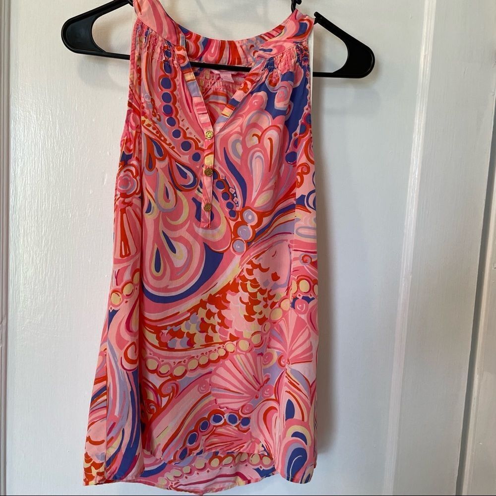Lilly Pulitzer Bailey Sleeveless Top in Reef Retreat Tank Top 100% Silk